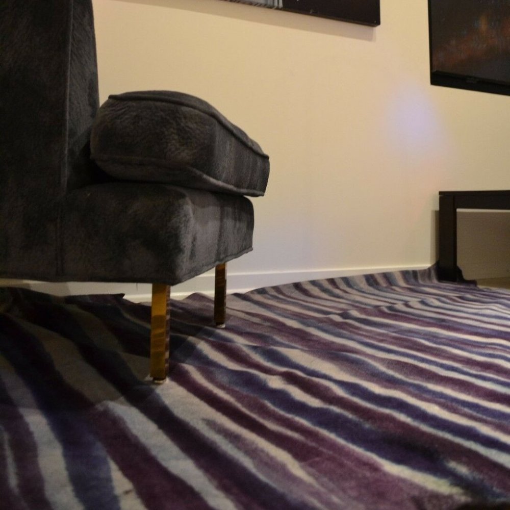 NEW Cowhide suede Rug Large Hand Painted Gray Black Stripe navy blue grey white